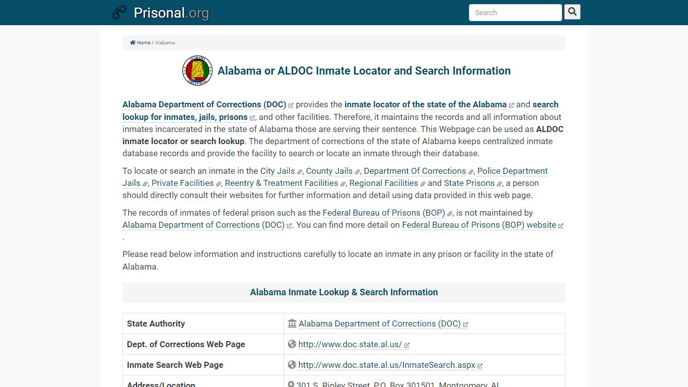 Alabama or ALDOC Inmate Locator/Search Information ...